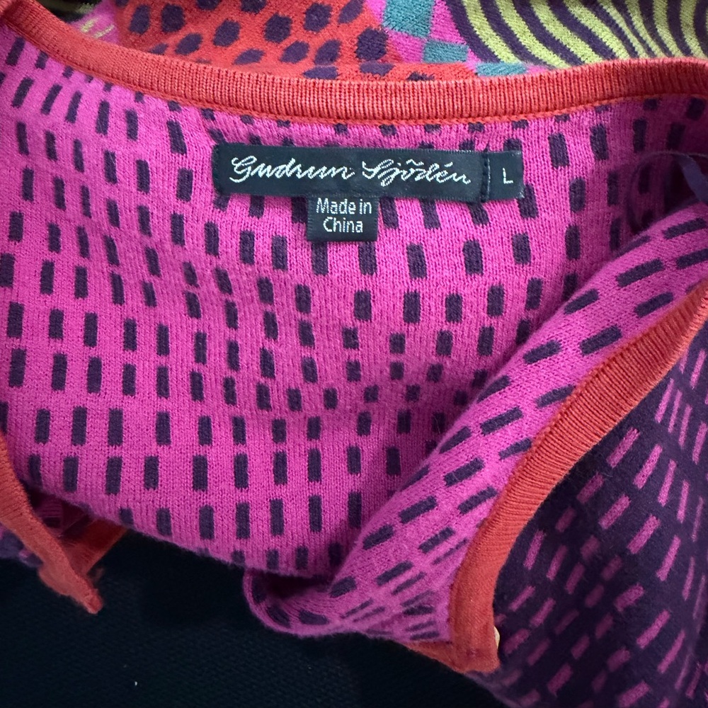 Gudrun Sjöden Colorful Mixed Print Cotton Long Sleeve Cardigan Sweater Top Sz. L - Picture 5 of 5